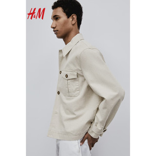 H&M2024春季男装时尚休闲修身版型亚麻混纺外套1208295 浅米色 180/124A XXL