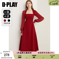 DPLAY 法式复古红色连衣裙订婚礼服婚宴装回门服敬酒服国风长裙 果酱红 L