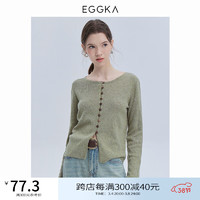 EGGKA 圆领单排扣针织开衫2024春季新款时尚百搭通勤纯色长袖上衣 浅绿 均码