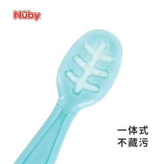 Nuby 努比 婴儿辅食勺硅胶宝宝训练沾勺自主进食勺宝宝训练勺餐具3支装 蓝绿灰