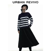 URBAN REVIVO UR2024春季新款女装海军风撞色条纹针织衫UWG940010