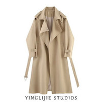 携鱼气质英伦风衣男女中长款百搭小个子收腰显大衣外套 051卡其色 2XL 140160斤