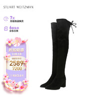 STUART WEITZMAN SW女士THIGHLAND系列显瘦粗跟高跟系带尖头过膝长靴 黑色36
