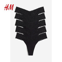 H&M2024春季女士5条装蕾丝Thong内裤1075646 黑色 170/105