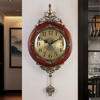汉时（Hense）欧式复古轻奢装饰摆钟客厅实木挂钟挂墙时钟家用石英钟表HP602 红橡木+麗声机芯（HP602）