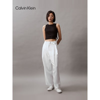 Calvin Klein Jeans24春夏女士简约布标螺纹微弹修身内搭背心T恤J223108 BEH-太空黑 S