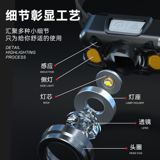 WARSUN 沃尔森 WD06-1感应头灯超长续航LED夜钓强光充电超亮远射防水工作钓鱼