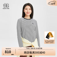 KOLON SPORT可隆女子吸湿运动条纹打底露营长袖春秋内搭T恤上衣 LKRT4ST554-BK 黑色 175/XL