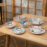 美浓烧（Mino Yaki）日式复古早餐盘碟子盘子菜盘家用创意卡通餐具日本 深盘【蓝色】 8.5英寸