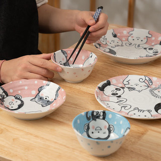 美浓烧（Mino Yaki）日式复古早餐盘碟子盘子菜盘家用创意卡通餐具日本 深盘【粉色】 7英寸