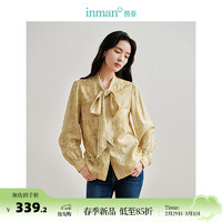 茵曼（INMAN）紫蝶提花国风衬衣2024春季女装新款新中式系带长袖显瘦上衣 黄色 XL
