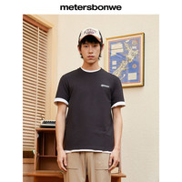 美特斯邦威T恤男2024夏季基础休闲简约印花绣标透气短袖上衣 沙漠绿 175/L