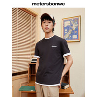美特斯邦威T恤男2024夏季基础休闲简约印花绣标透气短袖上衣 影黑 170/M