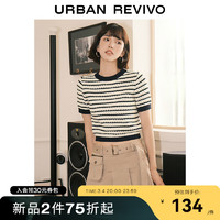 UR2024春季女都市学院风撞色条纹短款修身针织衫UWU940042 蓝色条纹 M