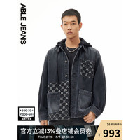 ABLE JEANS24春季反叛时代拼接连帽工装牛仔夹克男士休闲外套741092 炭黑 L