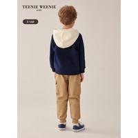 TEENIE WEENIE Kids小熊童装24早春男童撞色连帽长袖加绒卫衣 藏青色 120cm