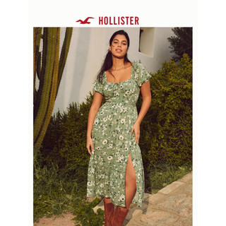 HOLLISTER24春夏柔软甜美修身泡泡袖中长款连衣裙女 356588-1 绿色碎花 S (165/88A)