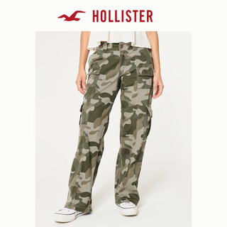 HOLLISTER24春夏新款低腰4口袋宽松迷彩休闲工装裤 女 355835-1 橄榄绿迷彩 00