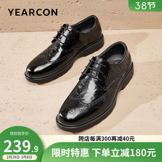 YEARCON 意尔康 男鞋 皮鞋男2024春季牛皮布洛克雕花男士皮鞋商务正装德比鞋 黑色 42