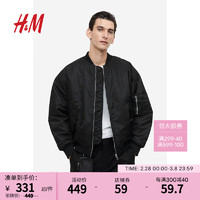 H&M男装外套冬季保暖时尚休闲宽松版型飞行员夹克1160975 黑色 175/100A M