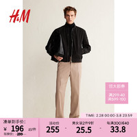 H&M男装飞行员夹克冬季时尚潮流罗纹立领外套0976641 黑色016 180/116A