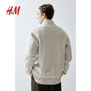 H&M冬季男士休闲版型拉链外套1206044 浅米灰色 175/108A