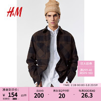 H&M男装休闲柔软舒适翻领格纹长袖外套1070735 棕色/格纹 1