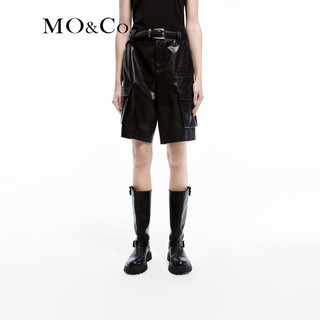 MO&Co.2024春PU皮素皮工装风口袋中腰直筒五分短裤MBD1SOTT03 黑色 M/165