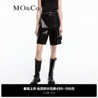 MO&Co.2024春PU皮素皮工装风口袋中腰直筒五分短裤MBD1SOTT03 黑色 M/165