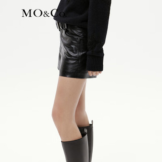 MO&Co.2023冬新品质感纹理素皮摇滚黑色高腰短裤休闲裤MBC4SOT003 黑色 S/160