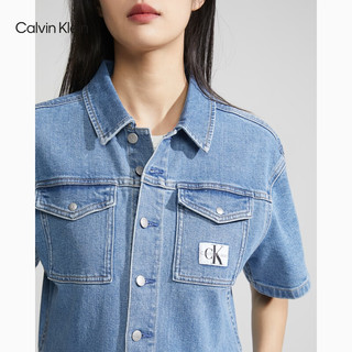 Calvin Klein Jeans夏季女士通勤简约布标铆钉扣微弹牛仔连体短裤J221178 1A4-牛仔蓝 L