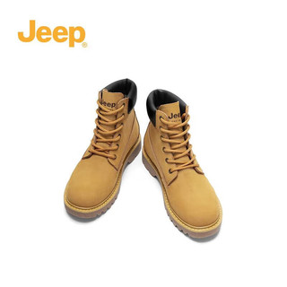 Jeep吉普大黄靴女秋冬款马丁靴女复古工装靴女厚底短靴 土黄色