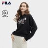 FILA 斐乐 女装连帽卫衣2024春花朵刺绣针卫衣女 正黑色-BK 165/84A/M