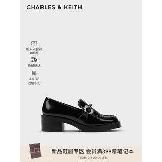 CHARLES&KEITH24春季CK1-60580289英伦风一脚蹬粗跟乐福鞋女 Black Box黑色 40