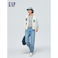 Gap女装春季2024LOGO宽松纽扣开襟针织开衫873686洋气毛衣 米白色 170/88A(L)亚洲尺码