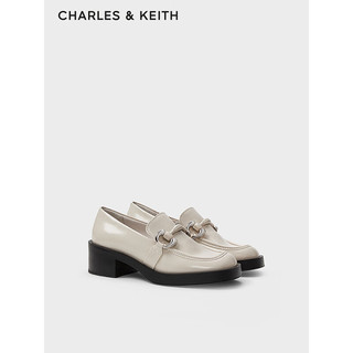 CHARLES&KEITH24春季CK1-60580289英伦风一脚蹬粗跟乐福鞋女 粉白色Chalk 36