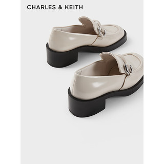 CHARLES&KEITH24春季CK1-60580289英伦风一脚蹬粗跟乐福鞋女 粉白色Chalk 36