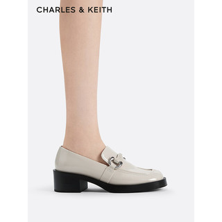 CHARLES&KEITH24春季CK1-60580289英伦风一脚蹬粗跟乐福鞋女 粉白色Chalk 36