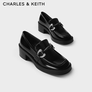 CHARLES&KEITH24春季CK1-60580289英伦风一脚蹬粗跟乐福鞋女 Black Box黑色 39