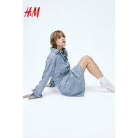 H&M2024春季女装时尚CleanFit简约衬衫式牛仔连衣裙1219783 浅牛仔蓝 170/104A L