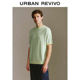 UR2024夏季男装时尚休闲撞色条纹圆领短袖针织衫UMF940015 浅绿 S