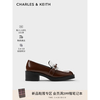 CHARLES&KEITH24春季CK1-60580289英伦风一脚蹬粗跟乐福鞋女 Dark Brown深棕色 39