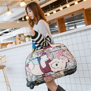 唐晓笙拉杆包行李包大容量女手提韩版轻便短途可爱旅游帆布pu防水旅行袋 KT猫 大号24寸