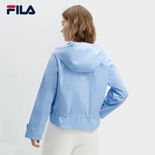 FILA 斐乐女士梭织外套2024春时尚休闲连帽短款风衣夹克 云山蓝-BU 155/76A/XS