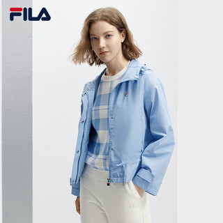 FILA 斐乐女士梭织外套2024春时尚休闲连帽短款风衣夹克 云山蓝-BU 175/92A/XL