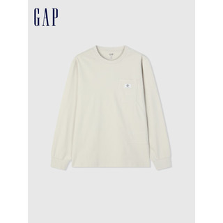 Gap男女装2024春季简约纯棉圆领长袖卫衣套头上衣876996 米白色 180/100A(XL)亚洲尺码