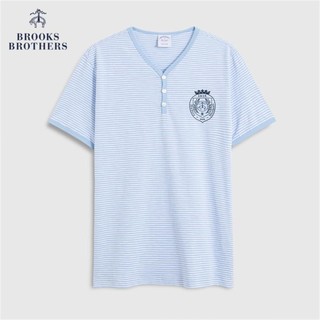 Brooks Brothers 男士夏季亨利领纯棉双色条纹休闲T恤