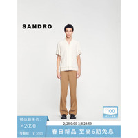 SANDRO2024早春男装简约米色格子装饰短袖衬衫上衣SHPCM01004 A409/米色 M