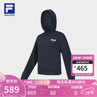 FILA 斐乐女子针织连帽上衣2024春简约宽松网球运动卫衣 RD宝蓝-NV 165/84A/M