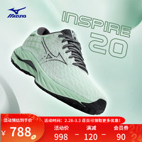 美津浓（MIZUNO）24男女运动鞋稳定支撑透气鞋面耐磨跑步鞋子WAVE INSPIRE 20 08/青色/黑色 38.5